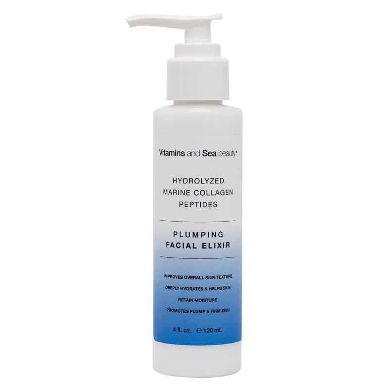Plumping Facial Elixir with Hydrolyzed Marine Collagen & Peptides - 4 fl oz | Vitamins and Sea Beauty