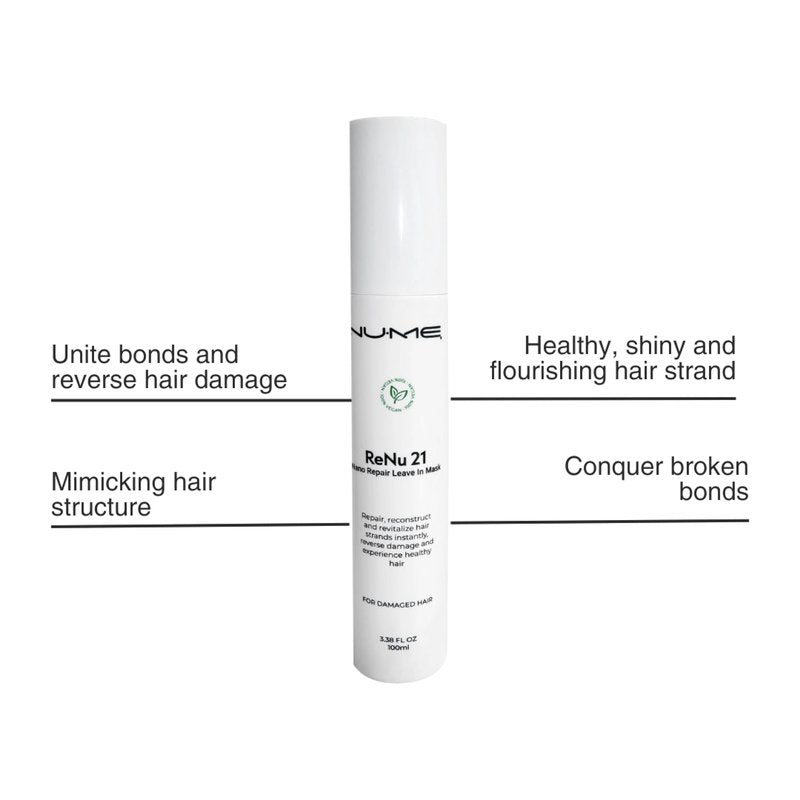 NuMe ReNu21 Nano Repair Leave-In Mask, 1.69 Fl Oz - Vegan, Formaldehyde-Free Hair Treatment for Dry, Damaged Hair and Split Ends – Hydrating and Smoothing Formula for Stronger, Healthier Strands