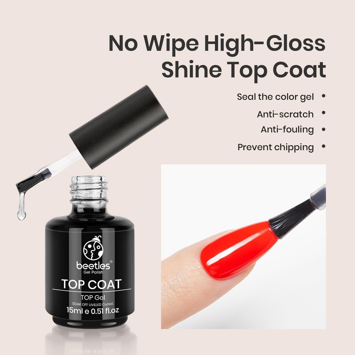 Beetles Top Coat Base Gel & Nail Glue Set-3Pcs No Wipe Top Coat,with Beetles French Tip Press On Nails - 150 Pcs Pink Short Square French Gel Nail,