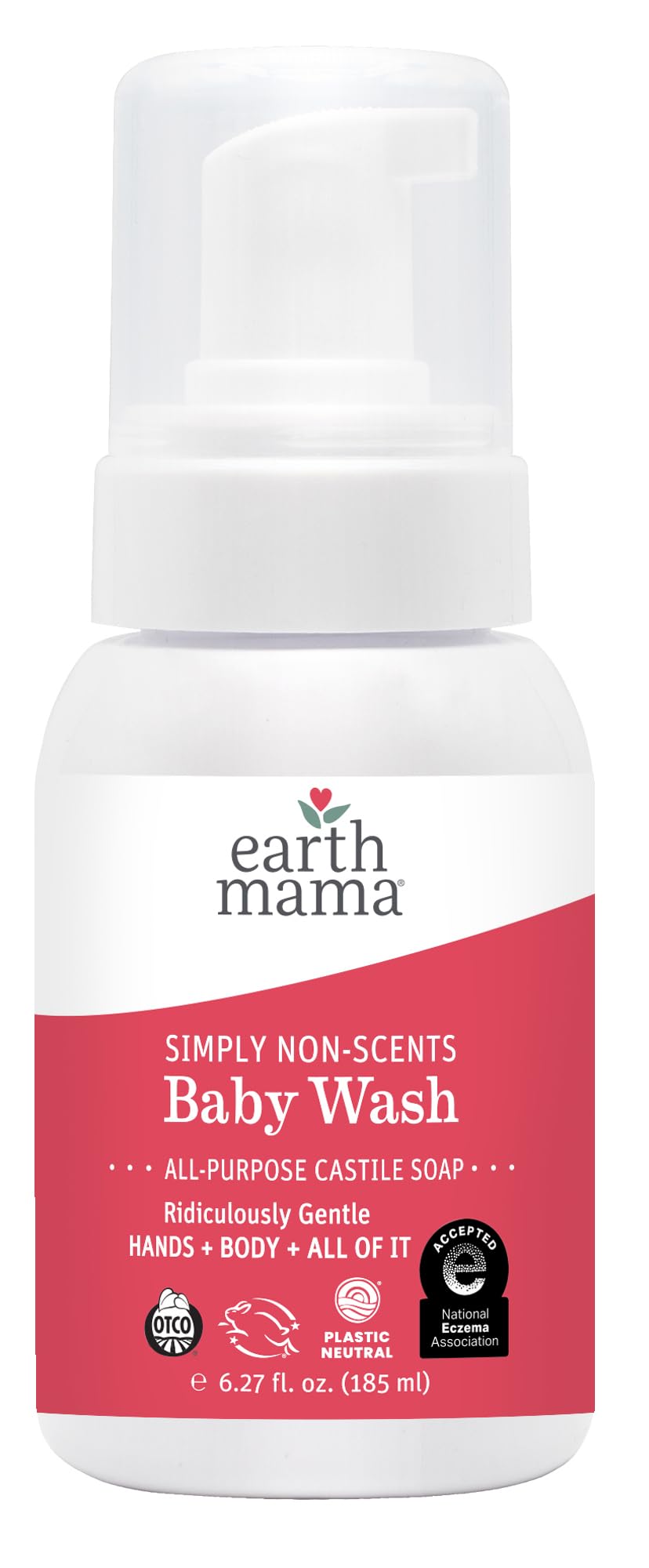 Earth Mama Simply Non-Scents Baby Wash Foaming Hand Soap, All-Purpose Fragrance Free Body Wash for Sensitive Skin, Castile Soap with Coconut Oil, Shea Butter, Calendula, & Aloe, 6.27 fl oz
