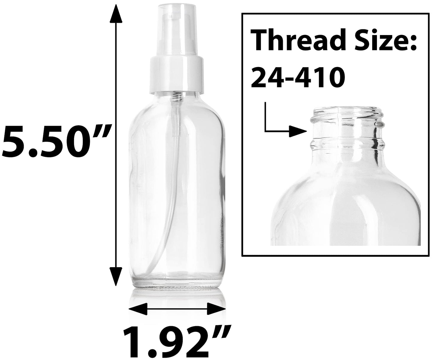 JUVITUS (12 Pack) 4 oz / 120 ml Clear Glass Boston Round Bottle with White Treatment Pump BPA Free Refillable Empty Storage Containers