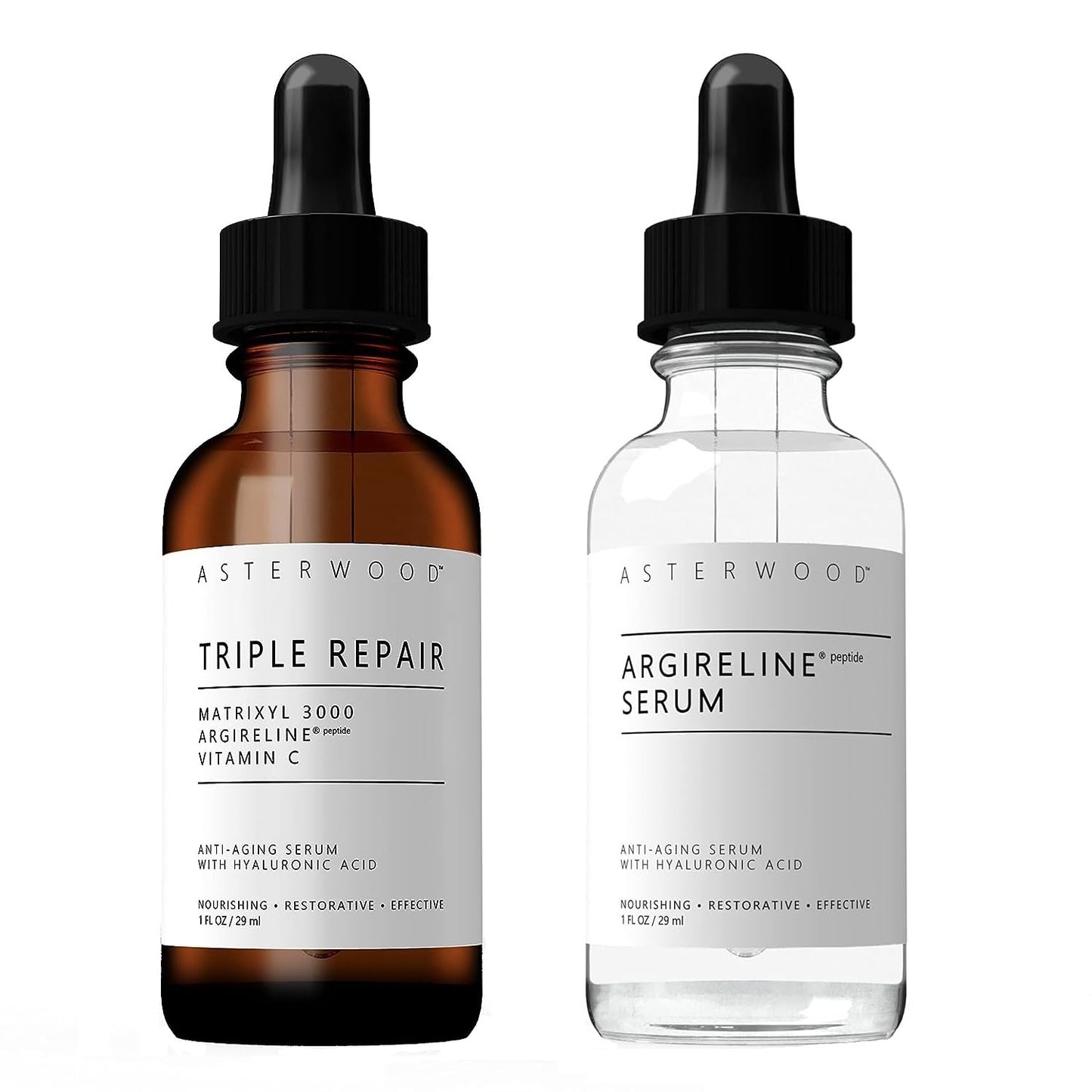 Asterwood Naturals Triple Repair Matrixyl 3000 1 oz + Argireline Peptide Serum 1 oz