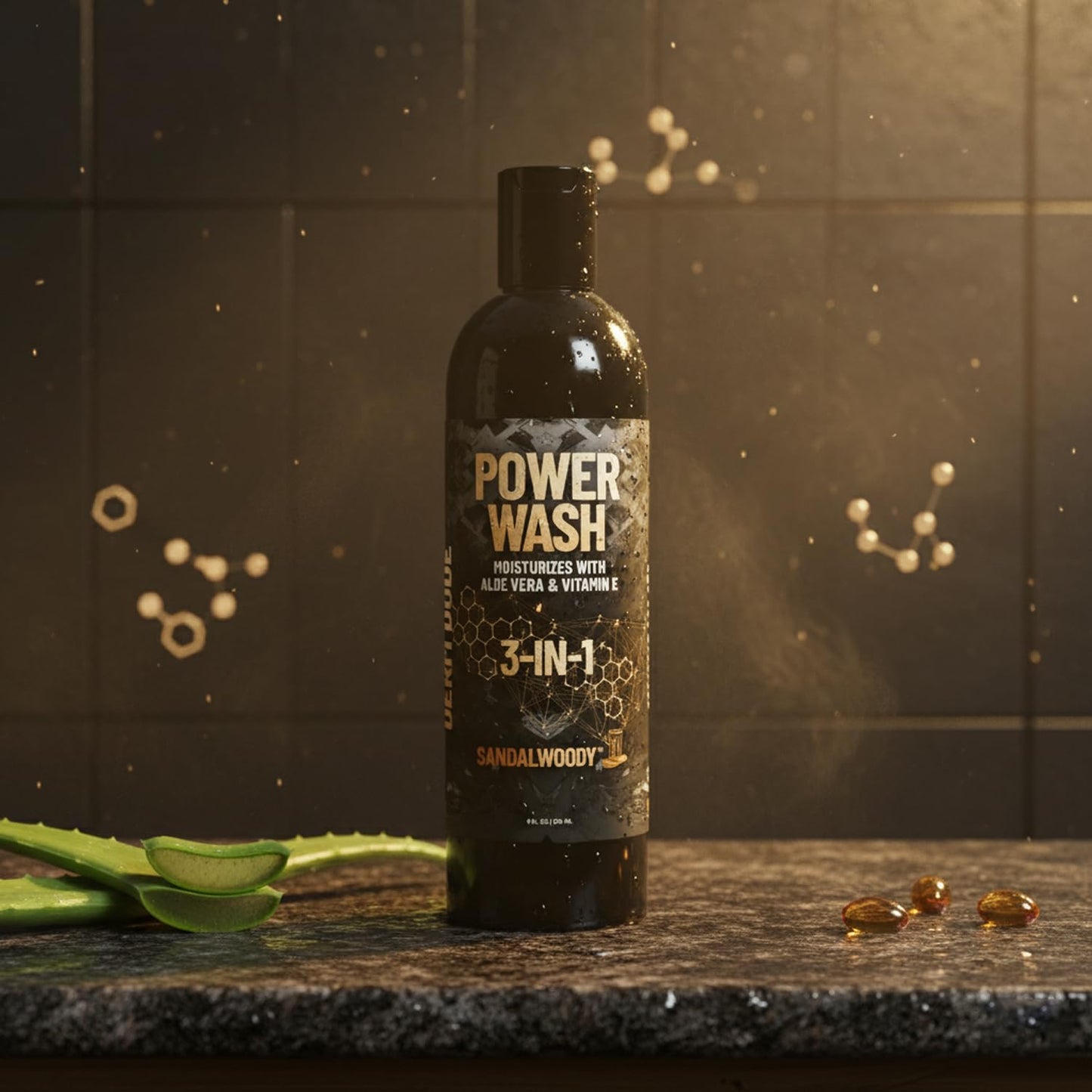 Derm Dude 3-in-1 Body Wash for Men - Hydrating Shower Gel with Aloe Vera & Vitamin E | 8oz SandalWoody Scent