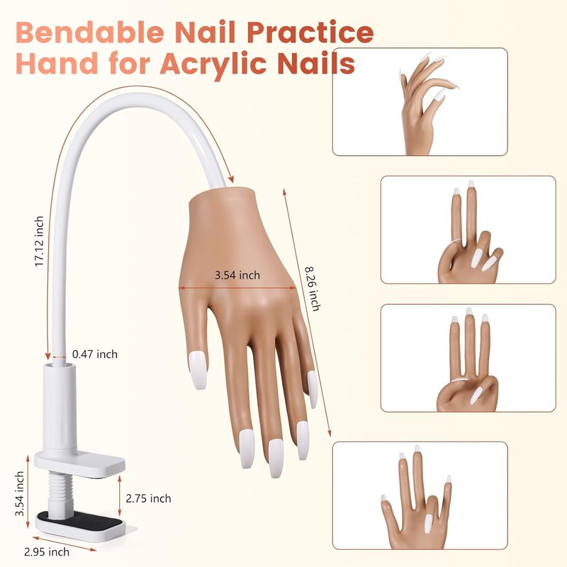 Acrylic Nail Practice Hand - Flexible Mannequin for Beginners | Secure Nail Tips & Realistic Design