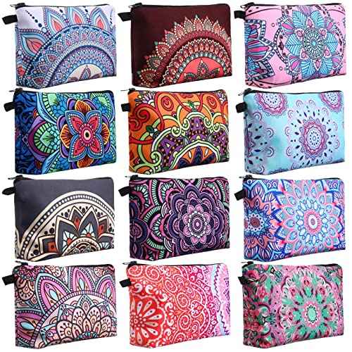 Sanwuta 12 Pieces Cosmetic Bags Makeup Bags Printed Roomy Toiletry Bag Waterproof Beauty Bag Organizer Pouches with Zipper Makeup Accessories for Women(Classic Style)