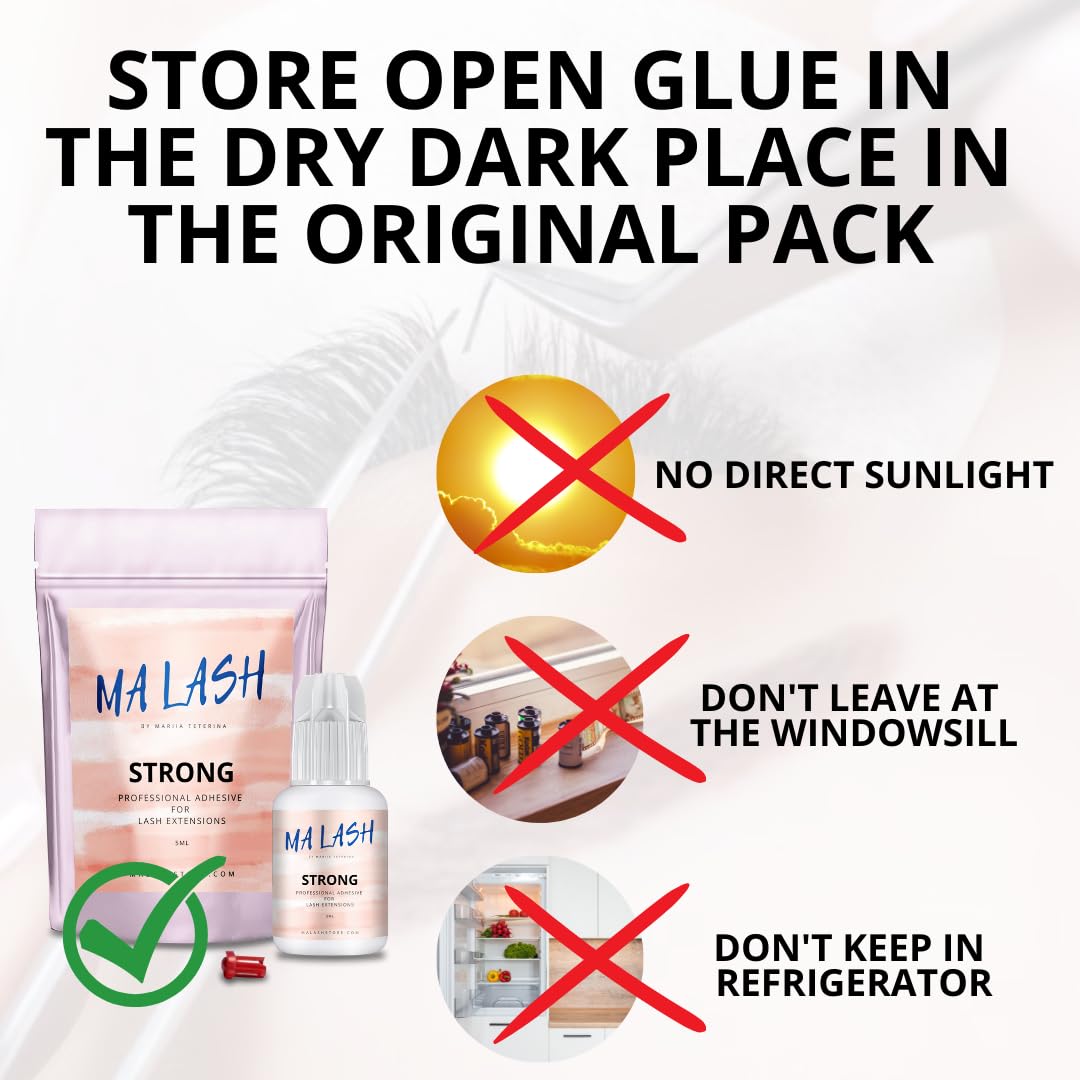 MA LASH Strong Eyelash Extension Adhesive Glue - 0.17fl.oz / 5ml - Ultra-Fast 0.5-Second Drying Time - 8 Weeks Retention - Professional-Grade, Black