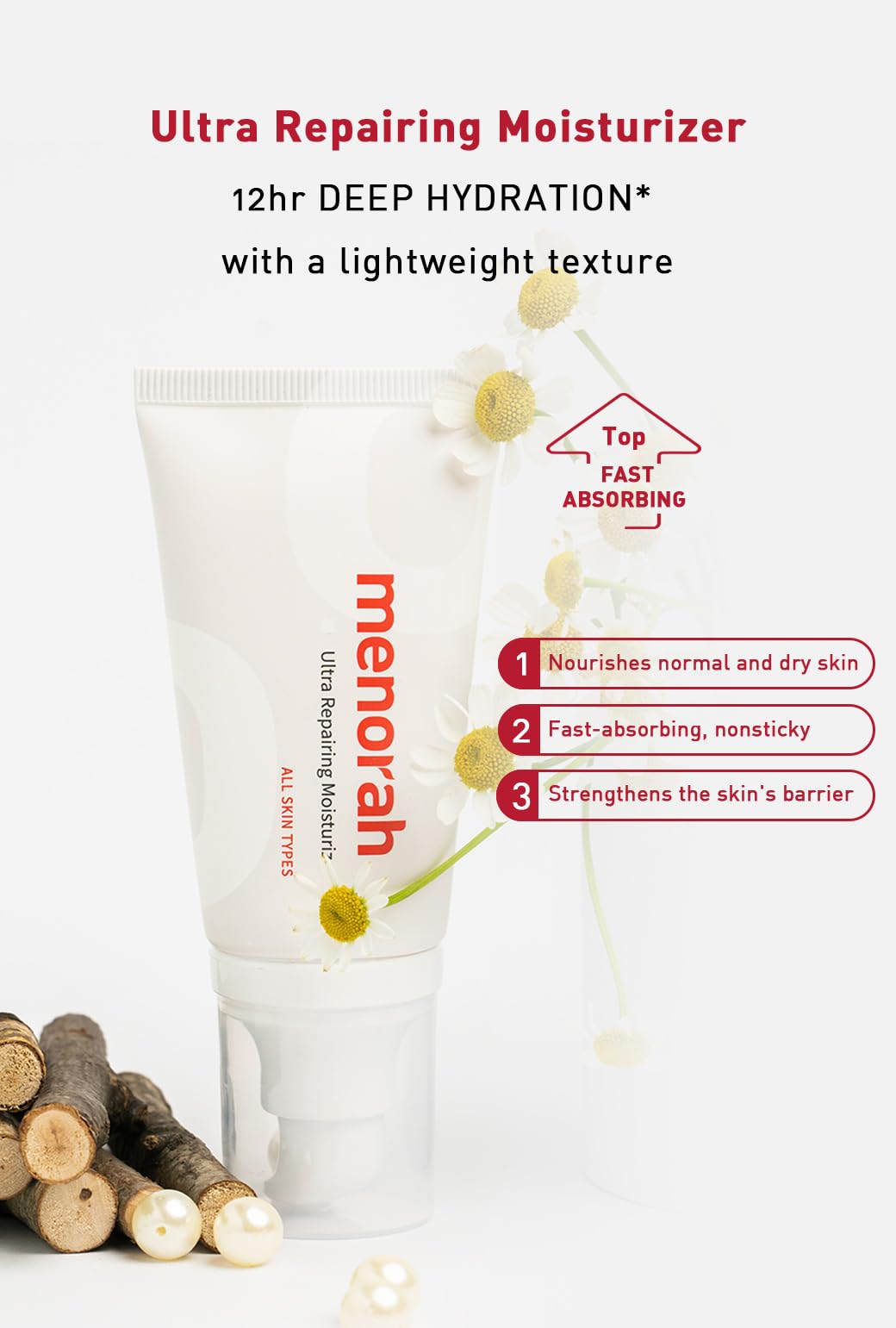 menorah Ultra Repairing Moisturizer – Wrinkle Control & Firming Cream with Vitamin E, Aloe, Niacinamide & Meadowfoam Seed Oil, Boosts Skin Elasticity, Lightweight Hydration for Women & Men, 50ml