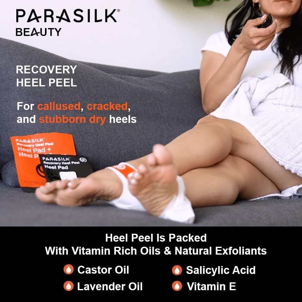 Parasilk Exfoliating Foot Peel – 2 Pairs of Gel Heel Pads & Sock Covers | Repair Dry, Cracked Heels