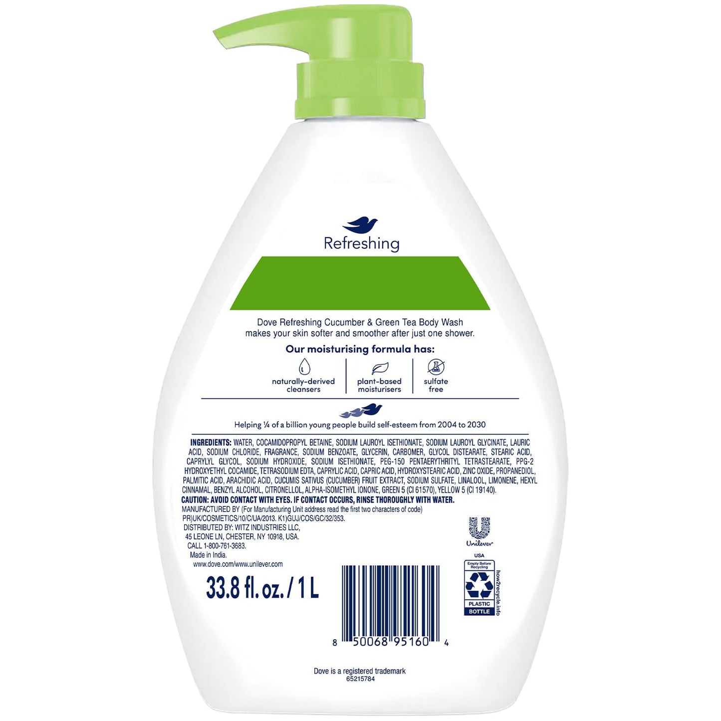 Dove Body Wash - Refreshing Hydration | 5 Pack, 1L Each