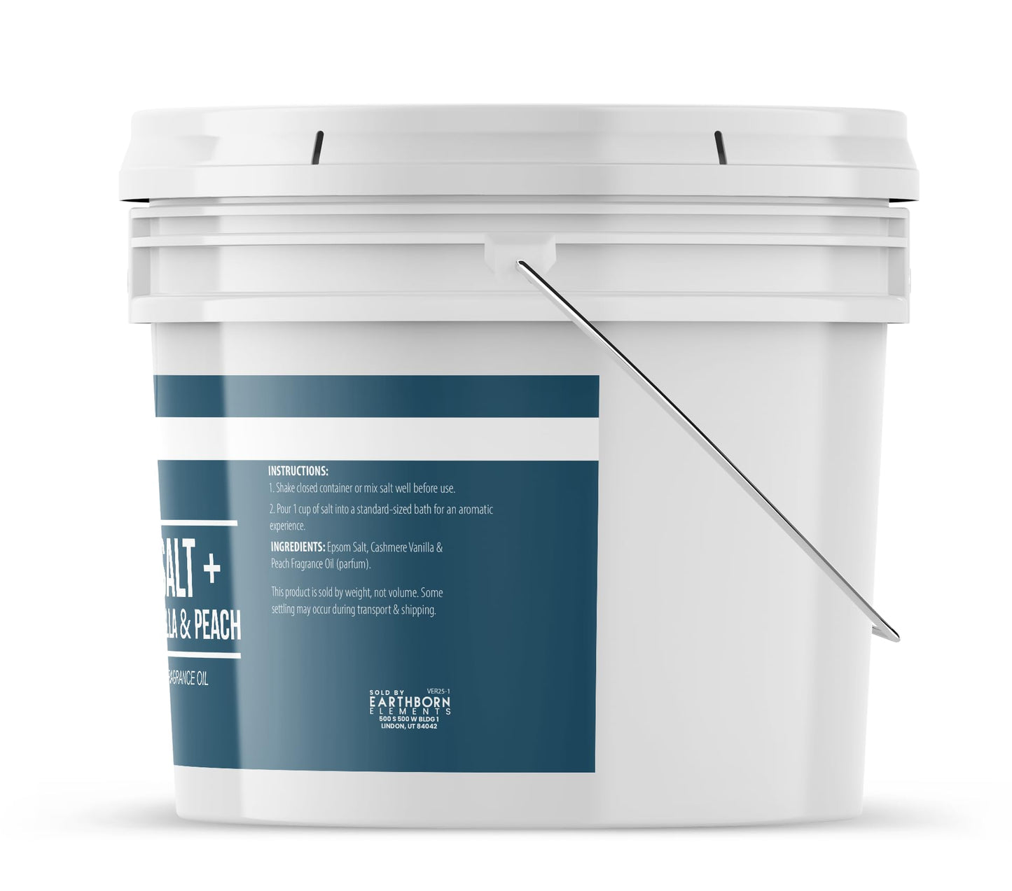 Earthborn Elements Cashmere Vanilla & Peach Epsom Salt 8 lb, One Gallon Bucket, Pure & Undiluted, Soaking Salt with Fragrance