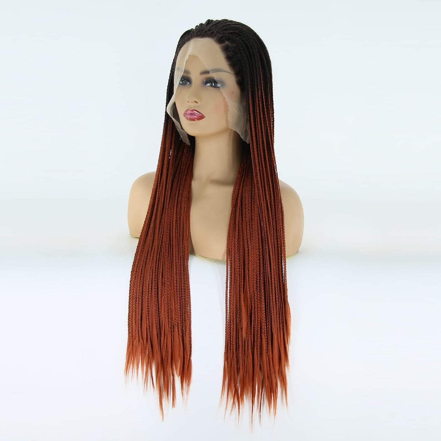 BTWTRY Black Ombre Orange #360 Color Braided Synthetic Lace Front Wigs for Black Women Heat Resistant Fiber Hair Micro Braided Hair Box Braids Wig (24inch, 1B/#360)