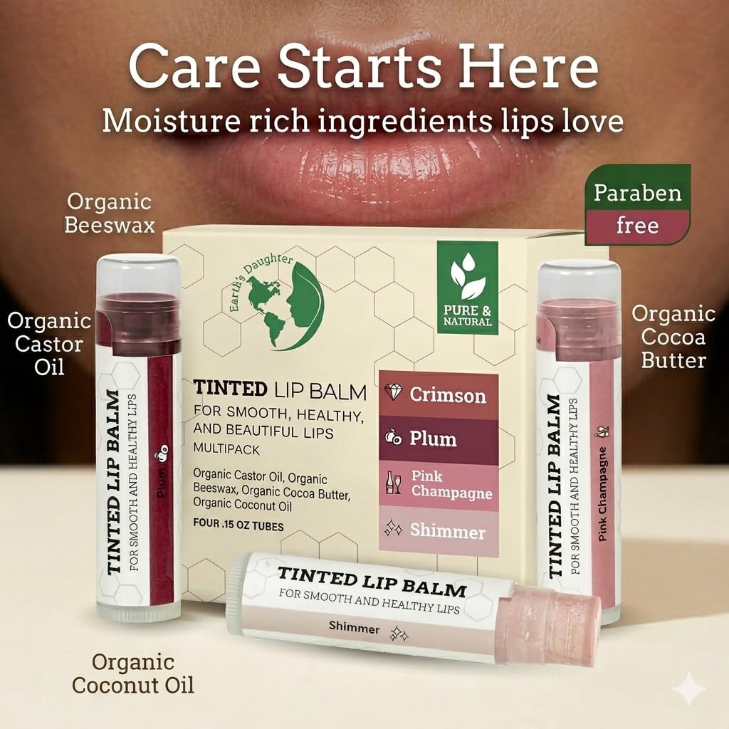 Earth's Daughter Tinted Lip Balm - Moisturizing Beeswax & Coconut Oil | 4 Assorted Colors