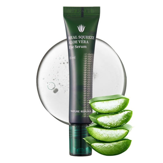 Nature Republic Real Squeeze Aloe Vera Eye Serum | Under Eye Roller for Dark Circles & Puffiness, Cooling After-Sun Care, Hydrating & Moisturizing, Korean Skincare for All Skin Types, 15ml / 0.5 fl oz