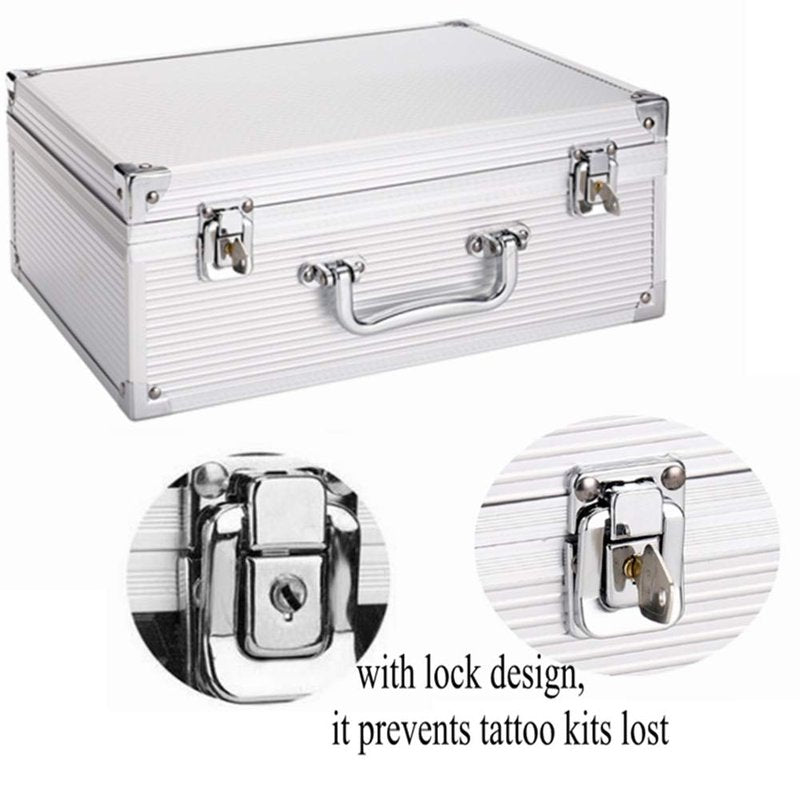Tattoo Kit Case,Tattoo Kit Box 12.6" x 9.5" x 5.1" W/Lock Makeup Carrying Bag Storage Case Organize with Clasp,Aluminum Alloy with Sponge for Tattoo Equipment Cosmetic Makeup Tools (silver)
