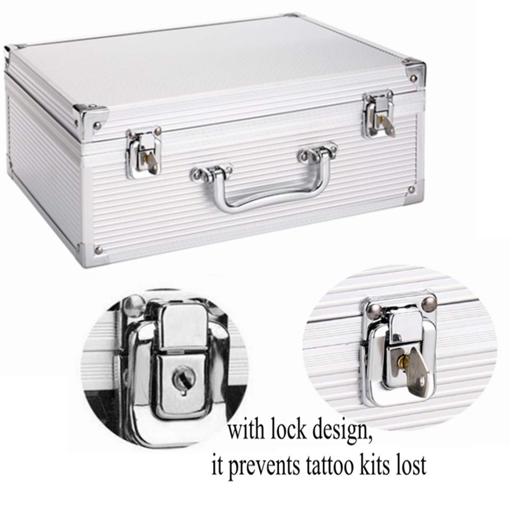 Tattoo Kit Case,Tattoo Kit Box 12.6" x 9.5" x 5.1" W/Lock Makeup Carrying Bag Storage Case Organize with Clasp,Aluminum Alloy with Sponge for Tattoo Equipment Cosmetic Makeup Tools (silver)