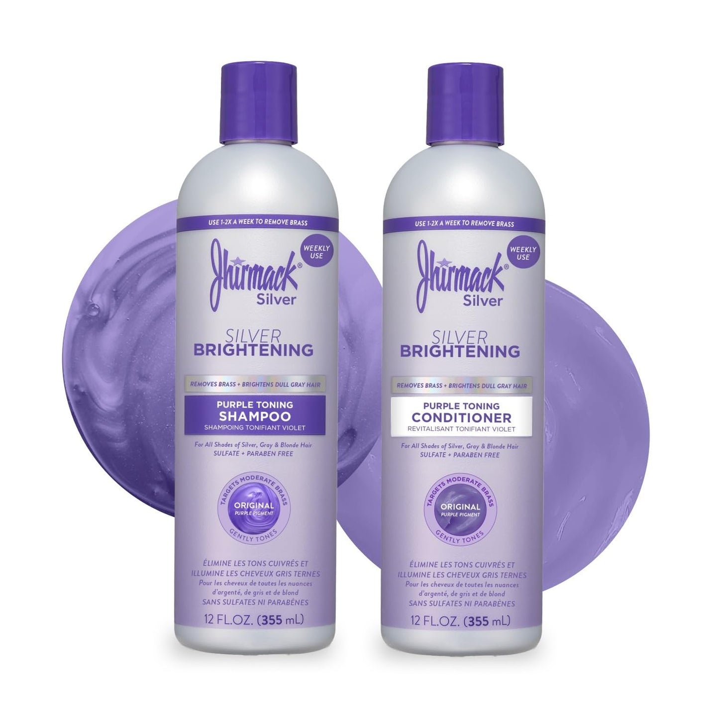 Jhirmack Silver Brightening Purple Shampoo and Conditioner Set for all types of silver, grey, and blonde hair