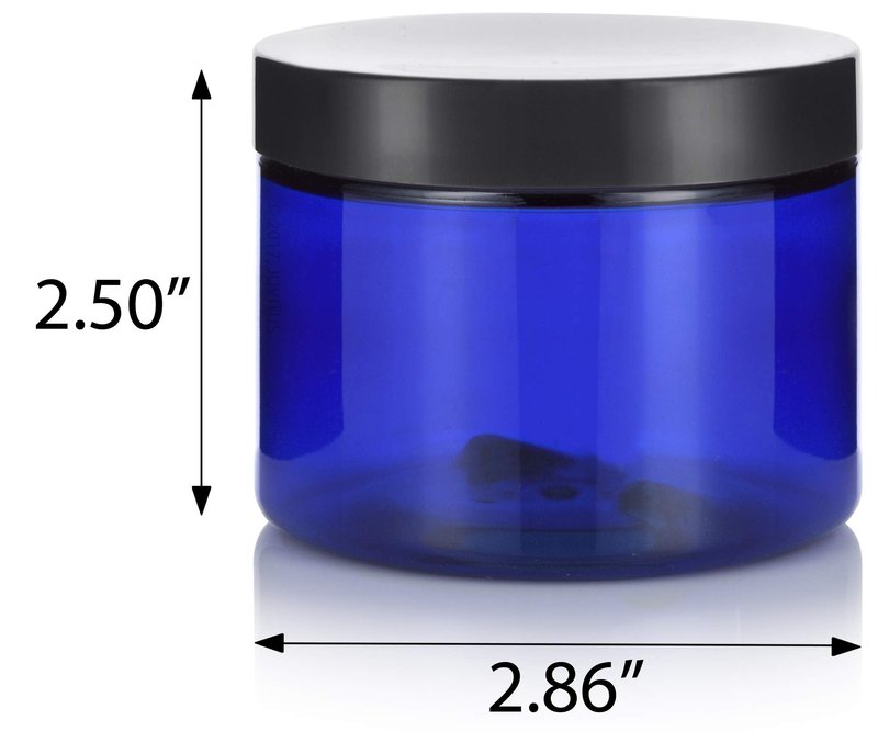 (12 pack) 6 oz Cobalt Blue PET Plastic Jar with Black Smooth Lid Storage Containers