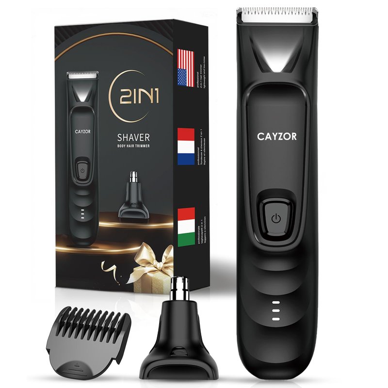 Cayzor 2-in-1 Body and Nose Hair Trimmer for Men - Safe Portable Electric Razor for Ball Groin with LED Light, IPX7 Professional Electric Shavers for Men Pubic, Underarm, Nose, Ear, Beard, Head