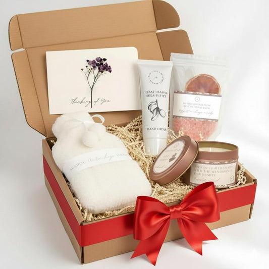 Sympathy Gift Baskets for Loss of Loved One – Bereavement Gift Basket with Bath Salts, Hot Water Bottle, Hand Cream, Sage Candle & Greeting Card – Sympathy Care Package, Condolences Gift for Women