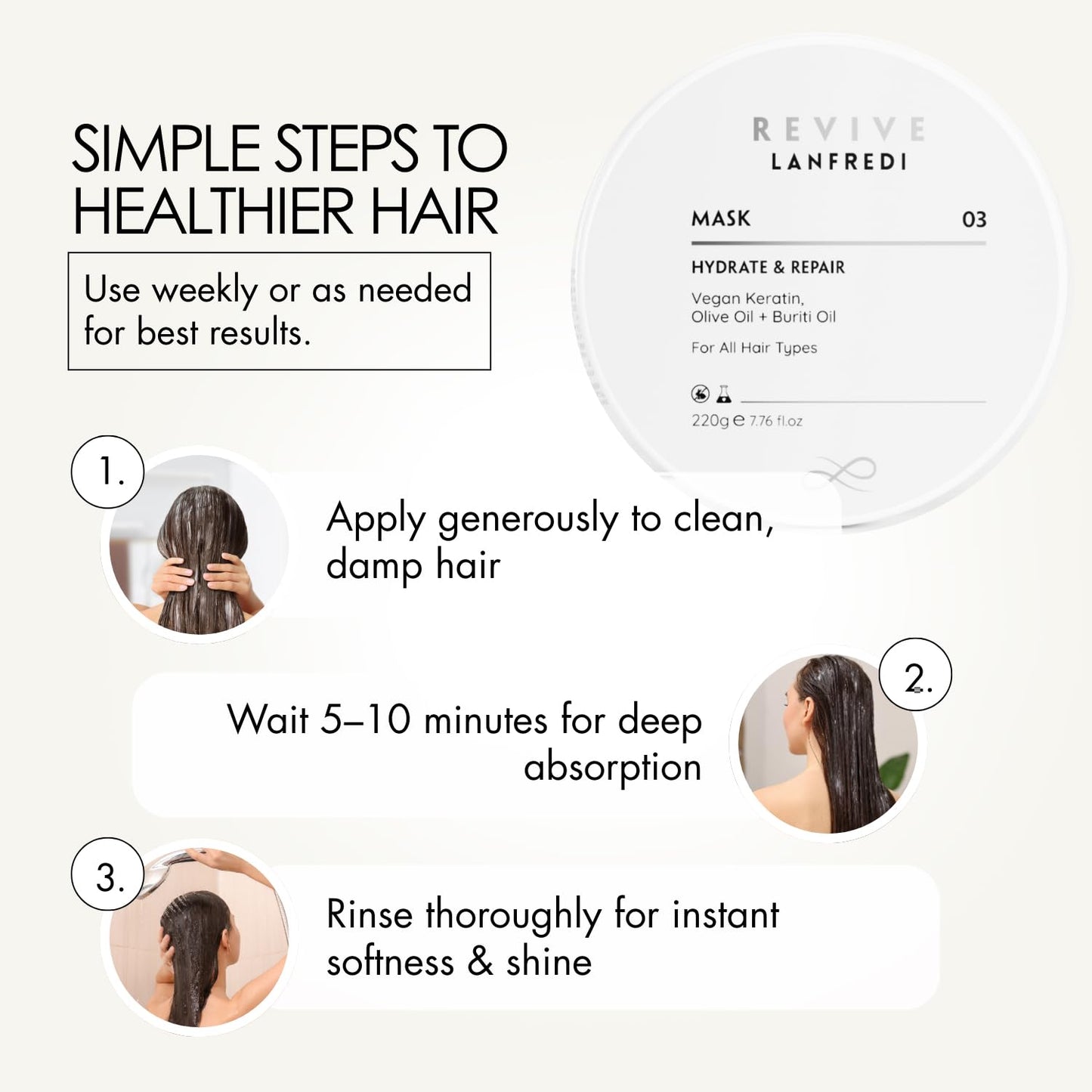 Lanfredi Revive Hair Mask for Deep Conditioning, Hydration & Repair | Controls Frizz & Dryness | Boosts Glossy Shine | For Damaged Hair & All Hair Types