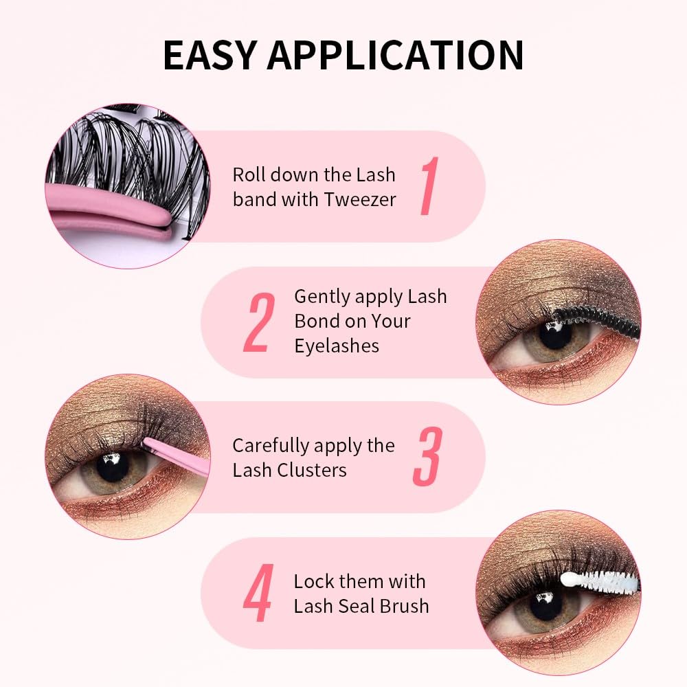 Lash Clusters Kit - 240 Pcs 9-15 mm DIY Eyelash Extensions with Shampoo, Rinse Bottle & Tweezers | Complete Set