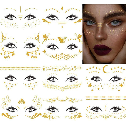 Uranian Temporary Face Tattoo Stickers Gold Freckles Stickers for Women Butterfly Transfer Metallic Tattoos Mixed Styles Waterproof Fake Tattoos for Face Makeup Carnival Festival Halloween (Set 1)