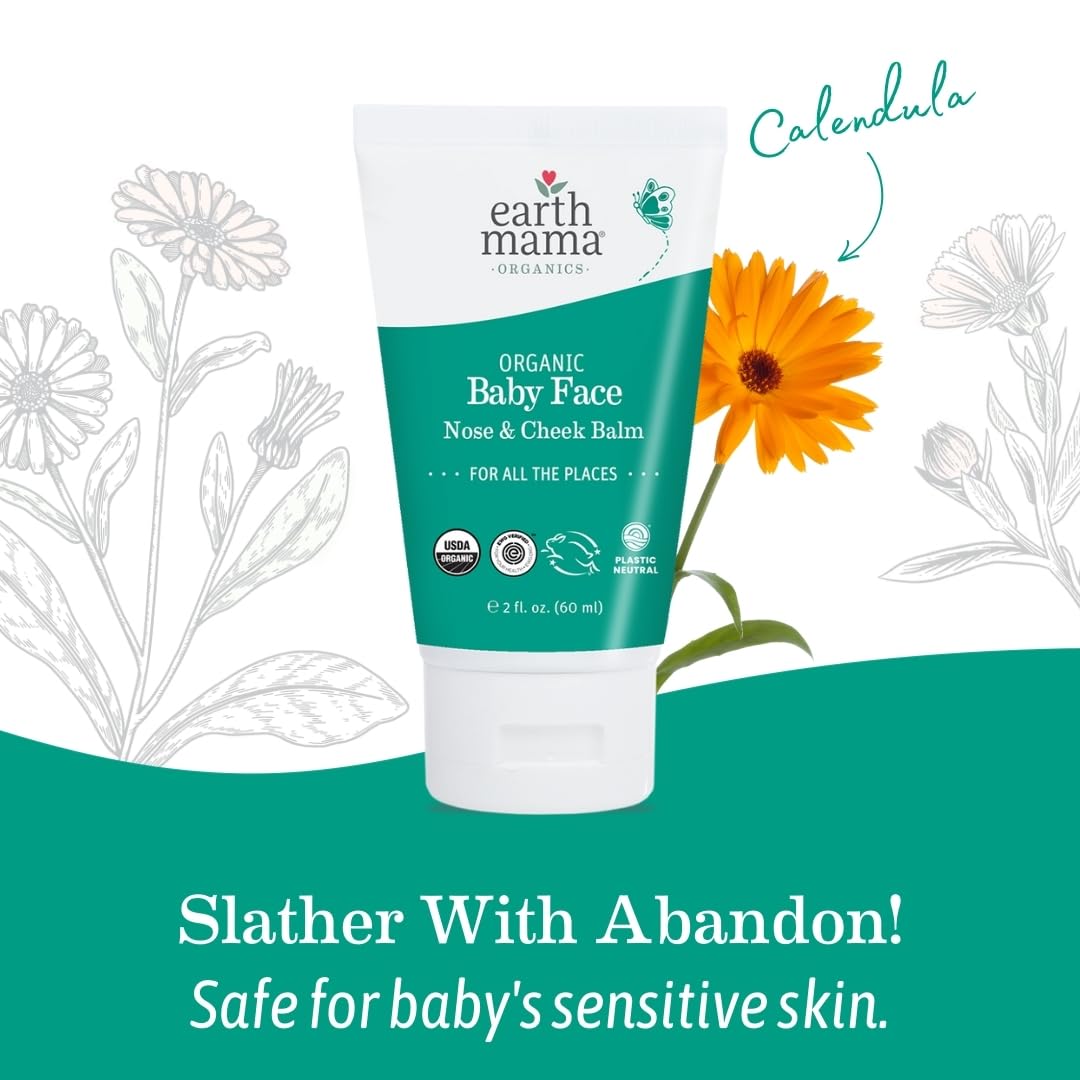 Earth Mama Organic Baby Face Nose & Cheek Balm for Dry Skin Natural Petroleum Jelly Alternative