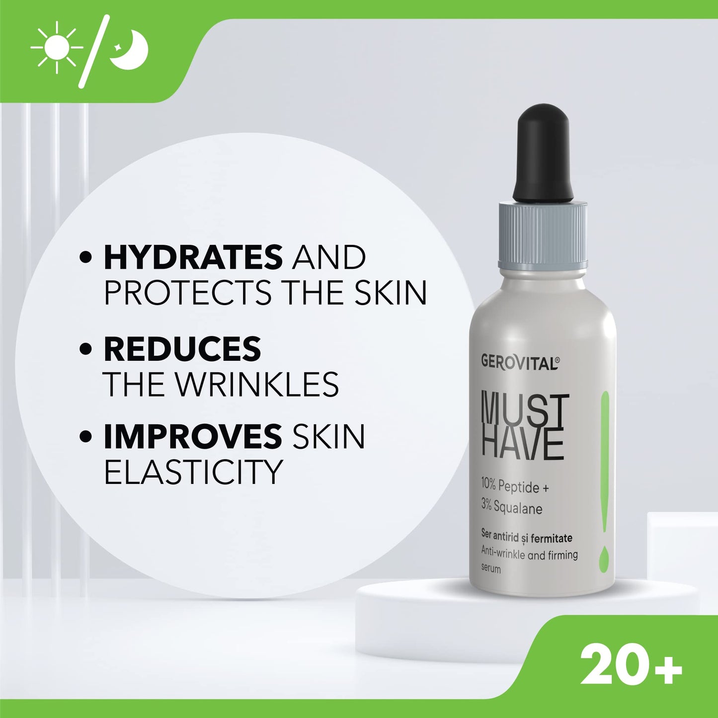 GEROVITAL MUST HAVE Anti-Wrinkle and Firming Face Serum with Collagen and Elastin, Aloe Vera Extract, Moisturizing Face Serum, 30 ml