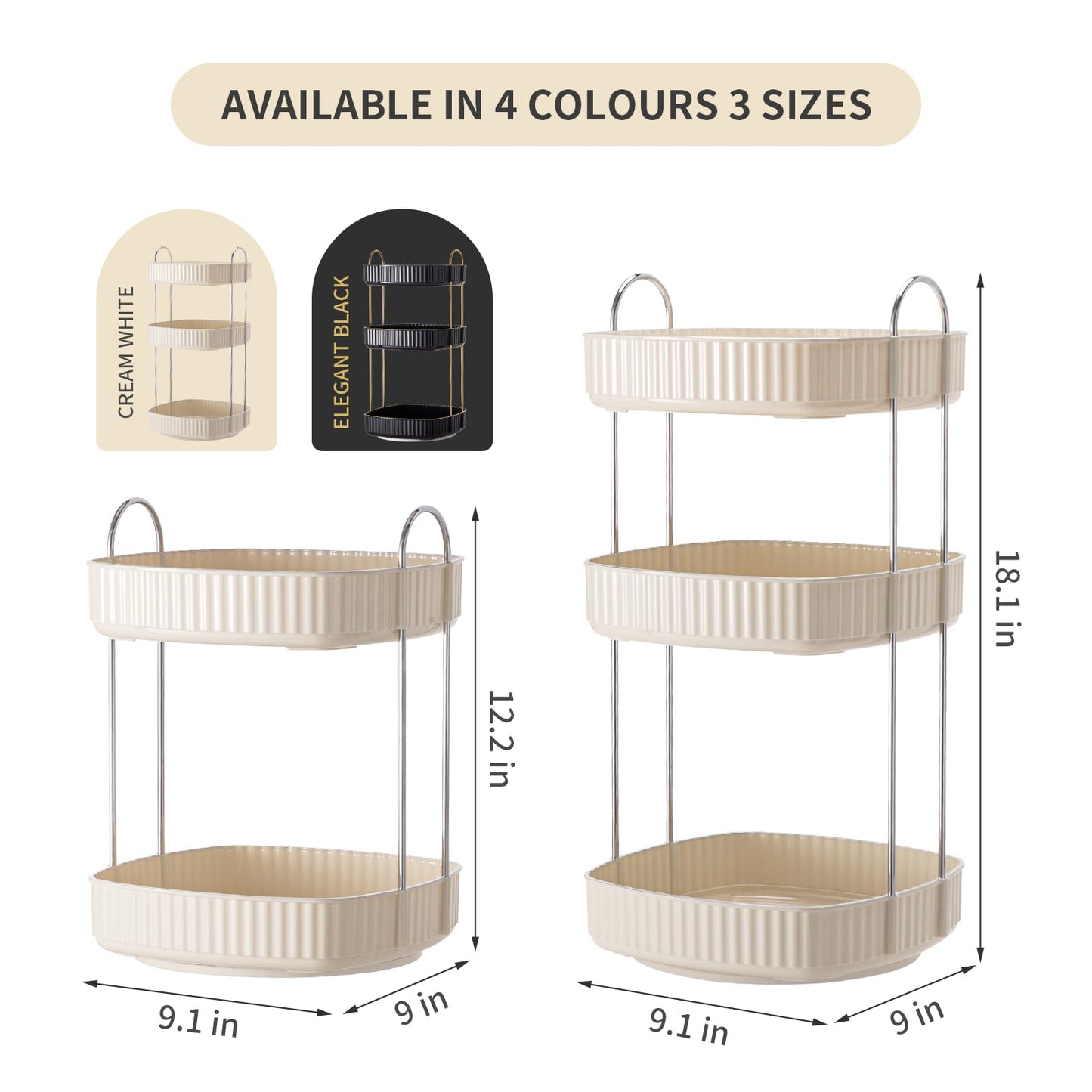 YCIA&DONE 360 Rotating Makeup Organizer for Vanity, 2 Tiers New Square Shaped Cosmetics Skincare Bathroom Organizers Countertop, Perfume Stand Counter Tray, Warm White