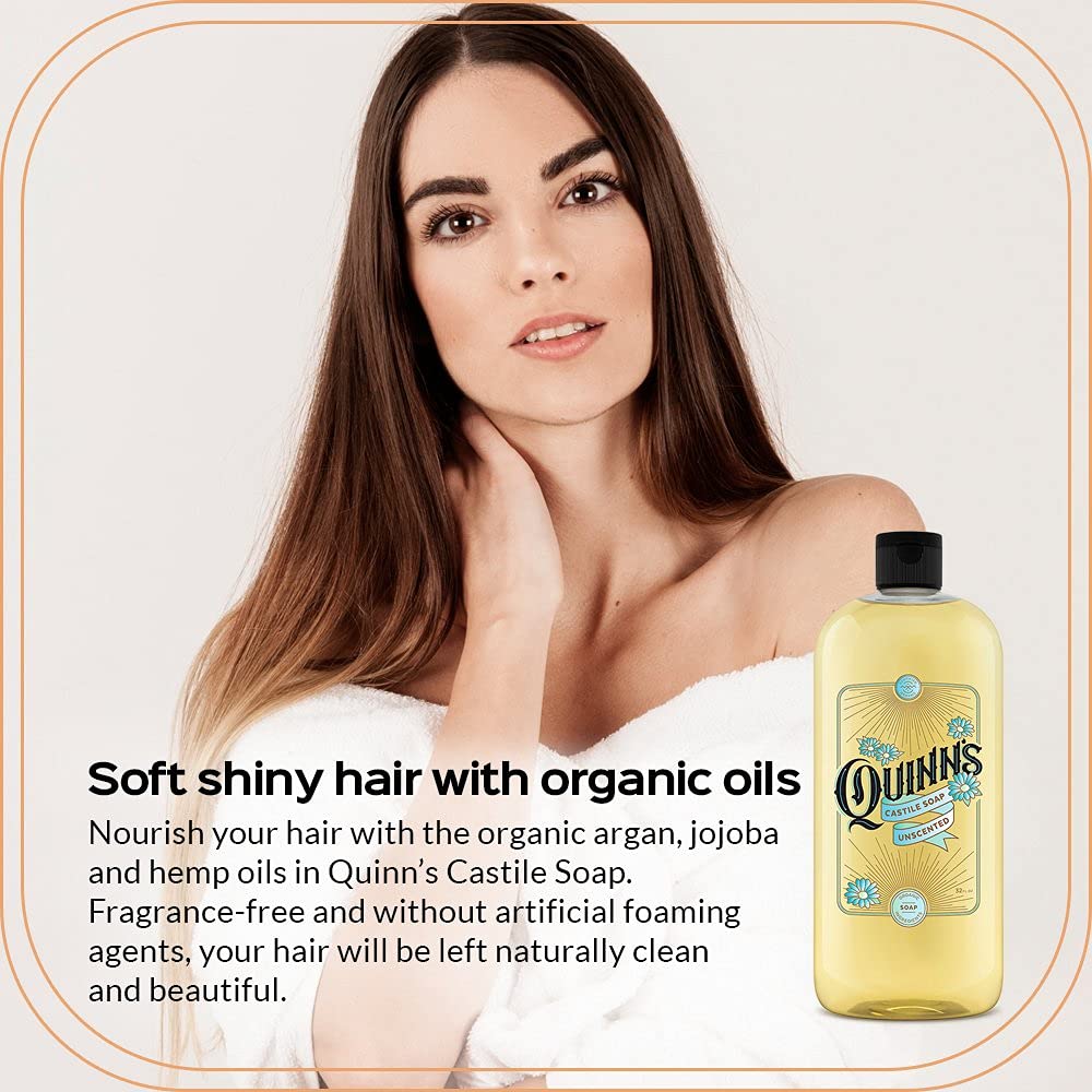 Quinn's Pure Castile Organic Unscented Liquid Soap 32 oz Alcohol Free Rose Witch Hazel with Aloe Vera 16oz