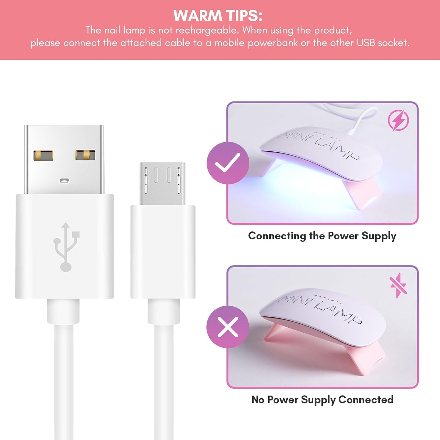 UV LED Nail Lamp - Fast Drying Gel Polish Curing Light with 60S Timer | Mini USB Portable 6W for Home DIY Manicure
