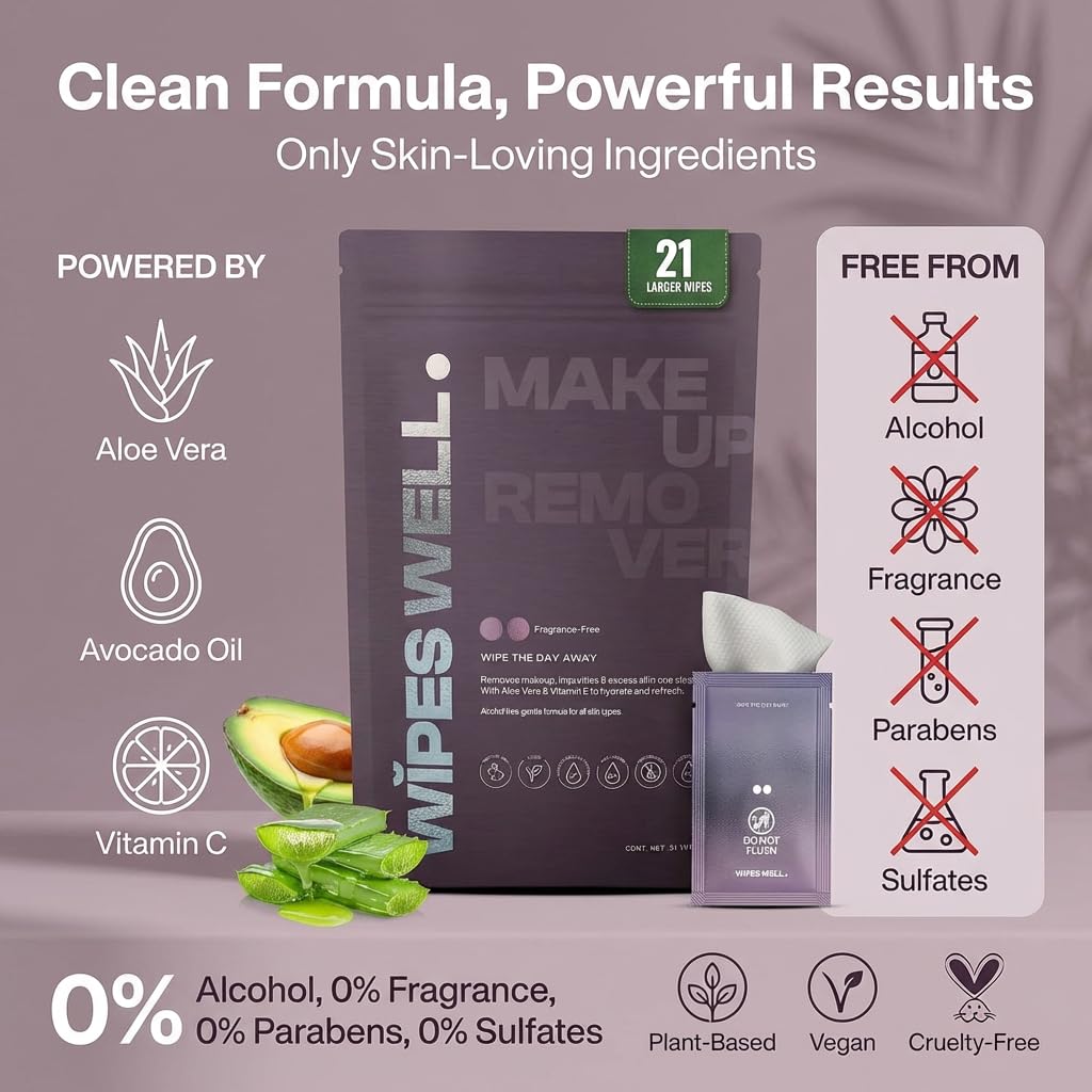 Makeup Remover Wipes Individually Wrapped Travel Size Face Wipes - 21ct