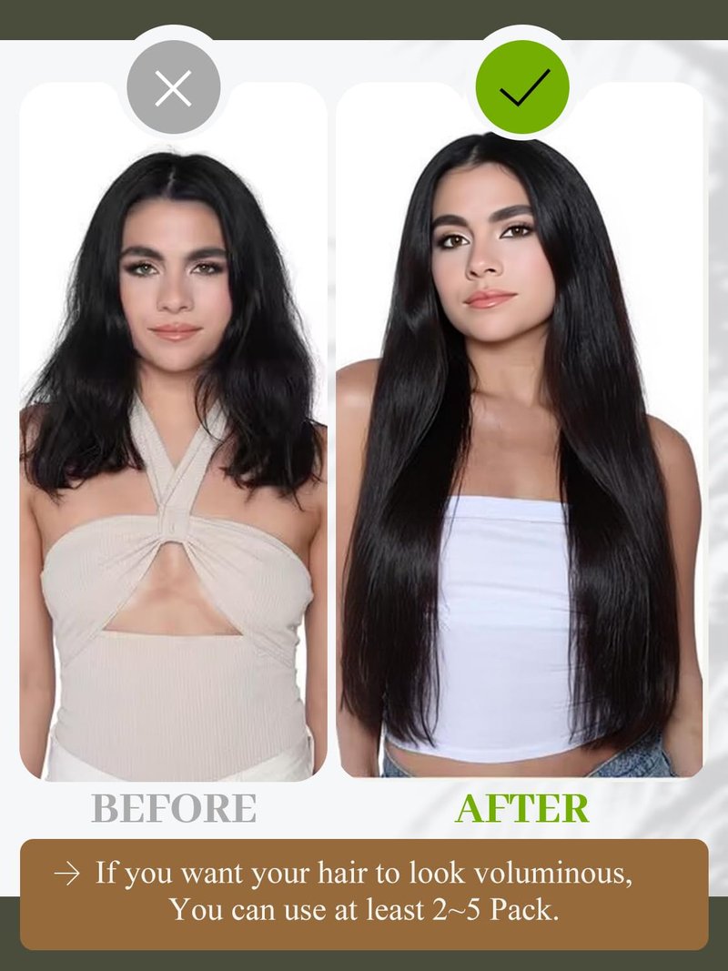 Black Clip-In Hair Extensions - 7 Pcs 120g Jet Black Straight Human Hair | Easy Double Weft Design