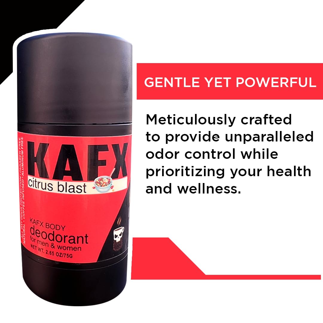 KAFX Body Citrus Blast Deodorant for Women and Men - Organic and Natural, Aluminum-Free, Coffee Oil-Infused for Long-Lasting Odor Protection, Single Pack, Paraben-Free, 2 Pack, 2.65 oz/75 g