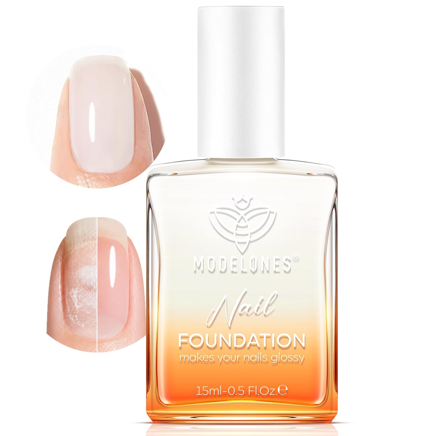 modelones Nail Strengthener, Milky White Nail Polish Nail Repair for Damaged Nails Hardener Quick Dry Nail Growth Polish Natural Nail Concealer Foundation Strengthening Polish Gifts for Women 15ml