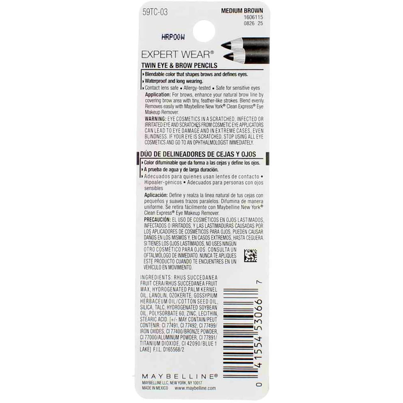 Maybelline Expert Eyes Twin Brow & Eye Pencils - Medium Brown, 0.06 oz | Pack of 6