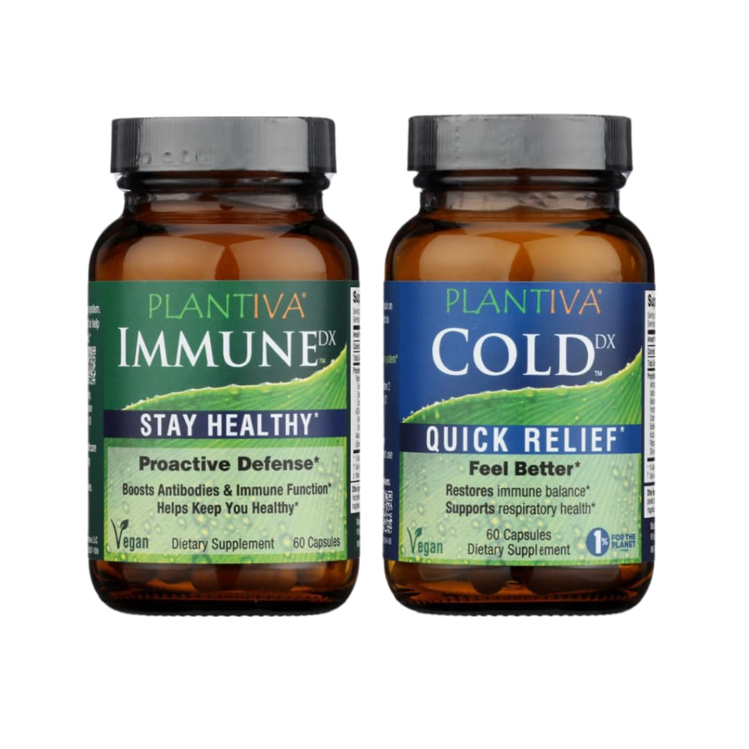 Plantiva ImmuneDx + ColdDx Herbal Formulas (60 ct Bottles) Immune Support Bundle 2CT