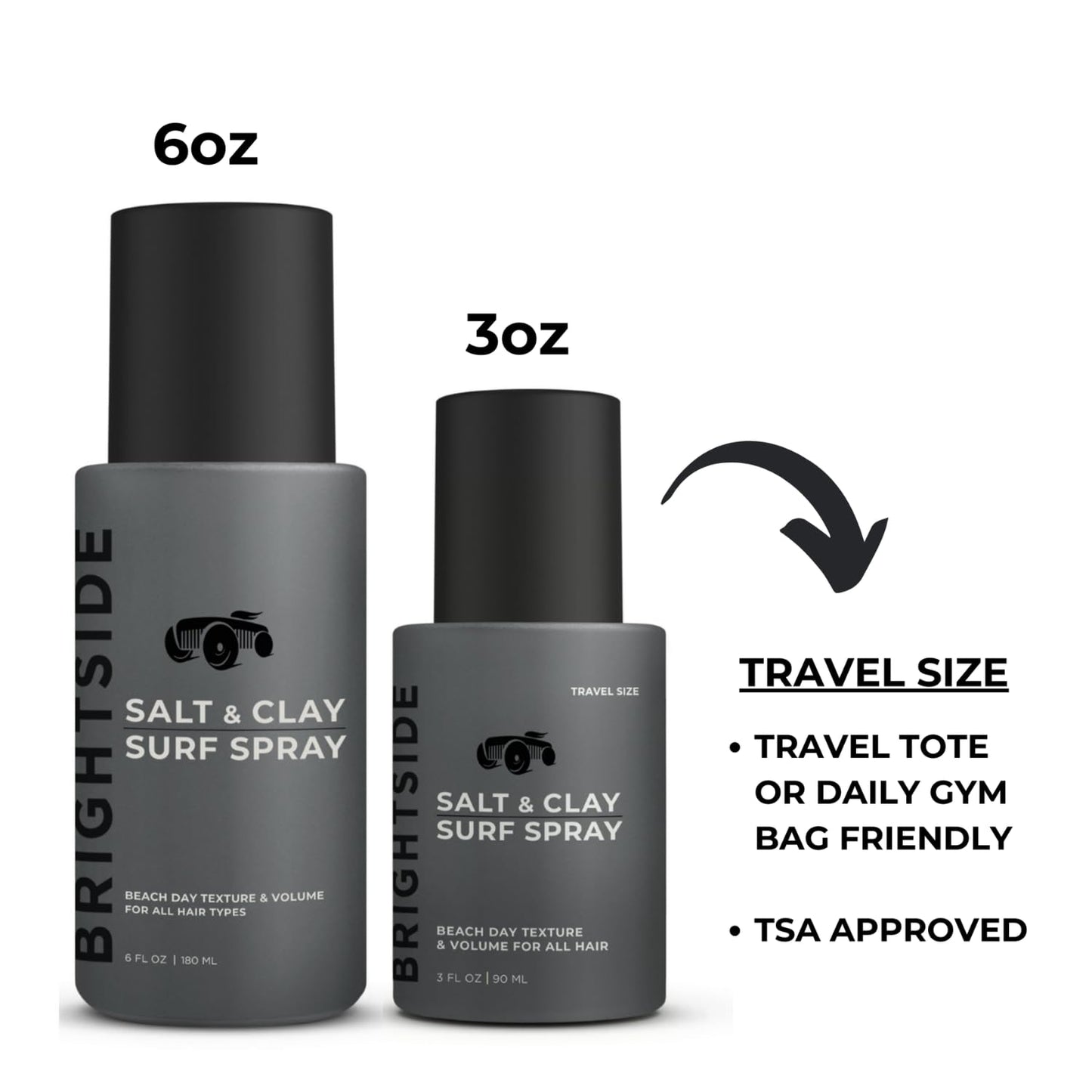 BRIGHTSIDE Salt & Clay Surf Spray - Instant Volume & Texture for Thicker Looking Hair - Natural Sea Salt Spray for Men & Women - Hydrate & Hold for All Hair - Alcohol-Free, Clean ingredients - 6oz