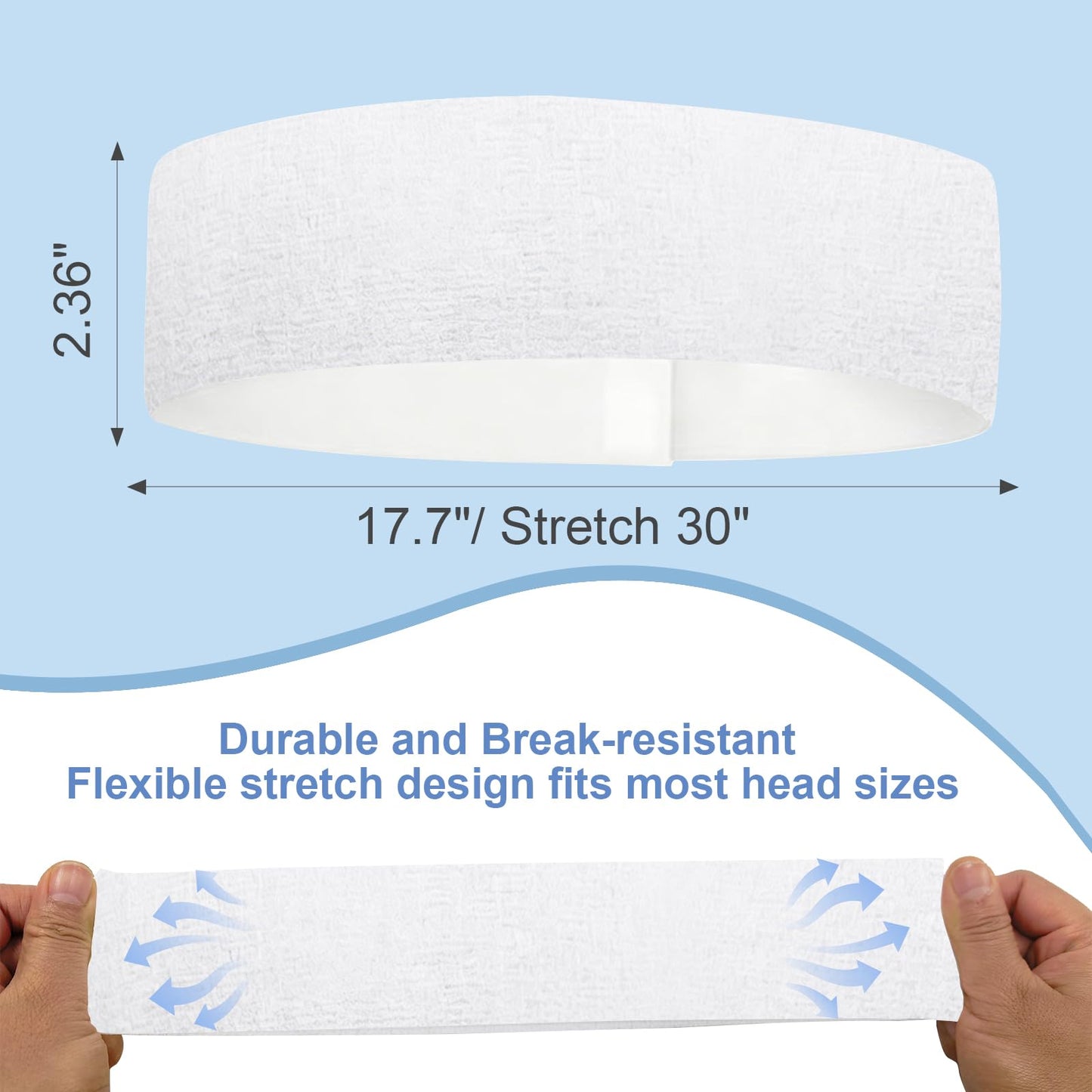 FRASTORDER 160 Count Disposable Spa Headbands for Women - Individually Wrapped Facial Headbands for Skincare, Makeup & Estheticians - Stretch Non-Woven Hair Bands for Salon & Home (White)