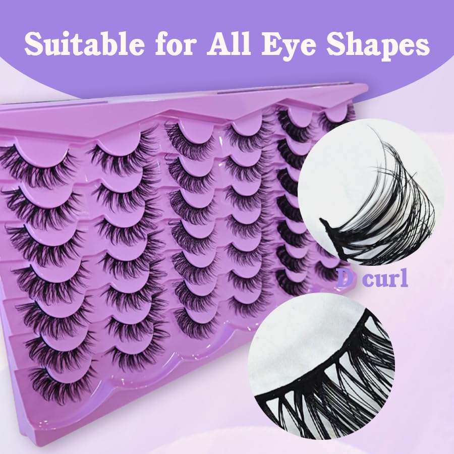 21 Pairs Russian Strip Lashes - D Curl Wispy Mink False Lashes | 12-18mm Natural Look