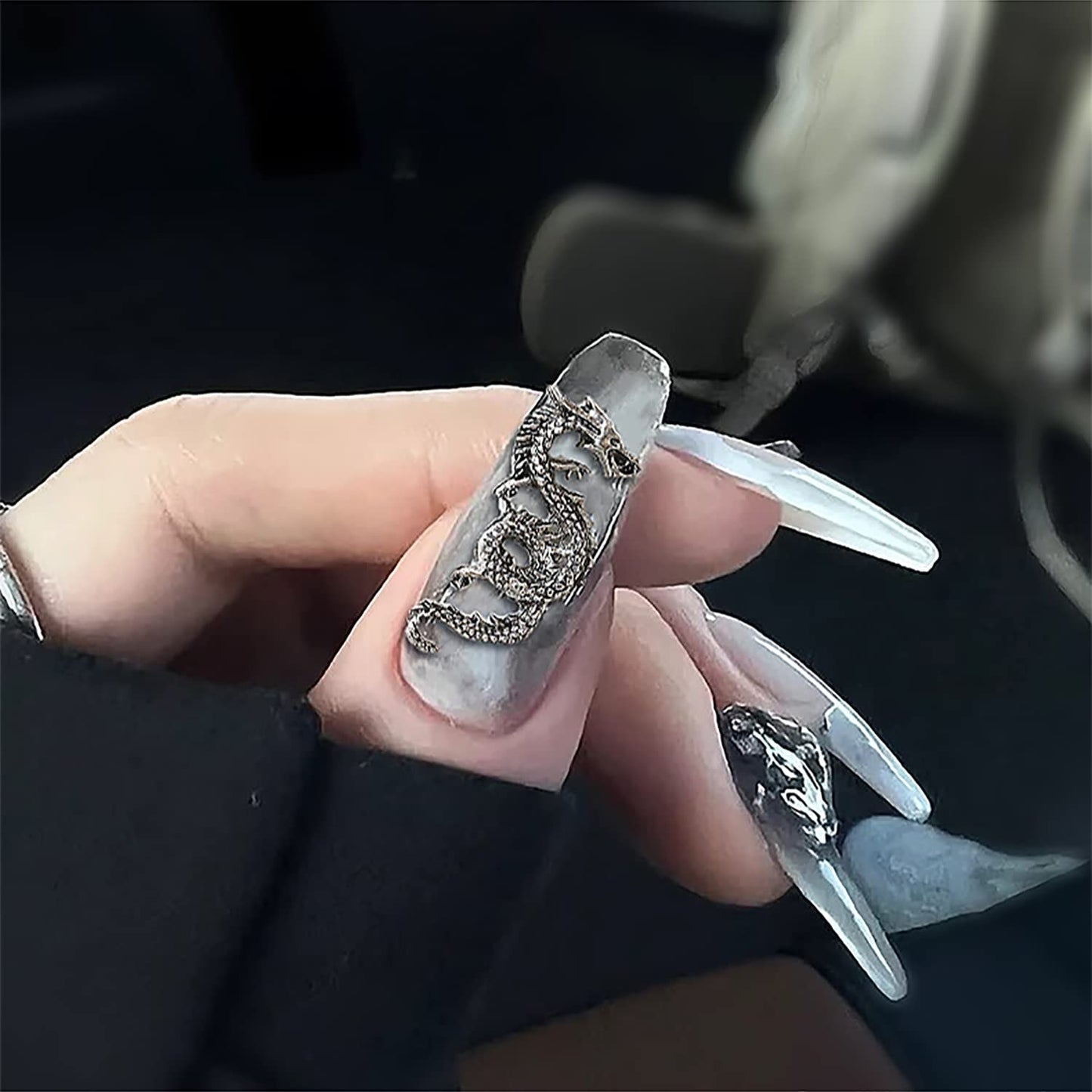 SILPECWEE 50pcs 3D Dragon Nail Charms for Acrylic Nails 3D Nail Art Charms Metal Nail Dragon Studs Alloy Nail Jewels Decorations for Nails Salon Accessories Craft Making