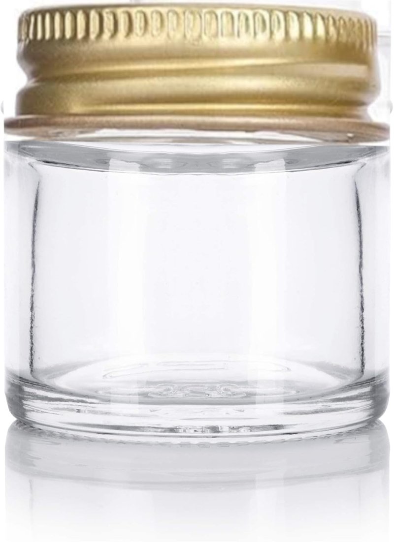 1 oz / 30 ml Clear Thick Glass Jar with Gold Metal Airtight Lid (12 Pack)