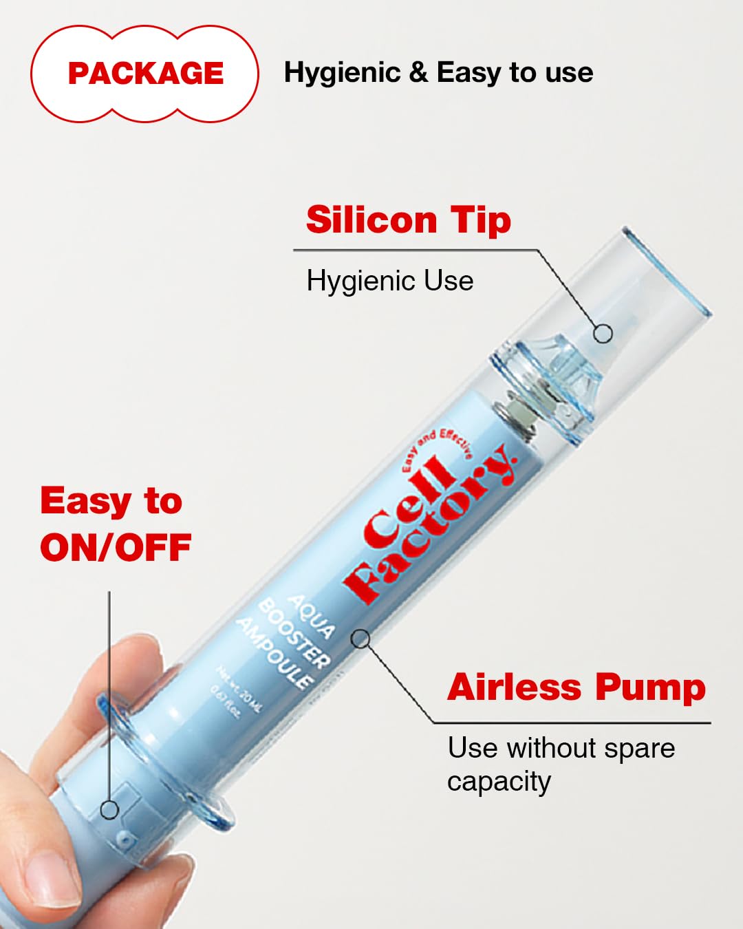 CELL FACTORY Aqua Booster Ampoule - Peptides 30,100ppm, Hydrating & Firming Serum with 8 Types of Hyaluronic Acid & & Squalane - Non-Sticky Refreshing Formula, Intensive Moisturization, 0.68 fl.oz.