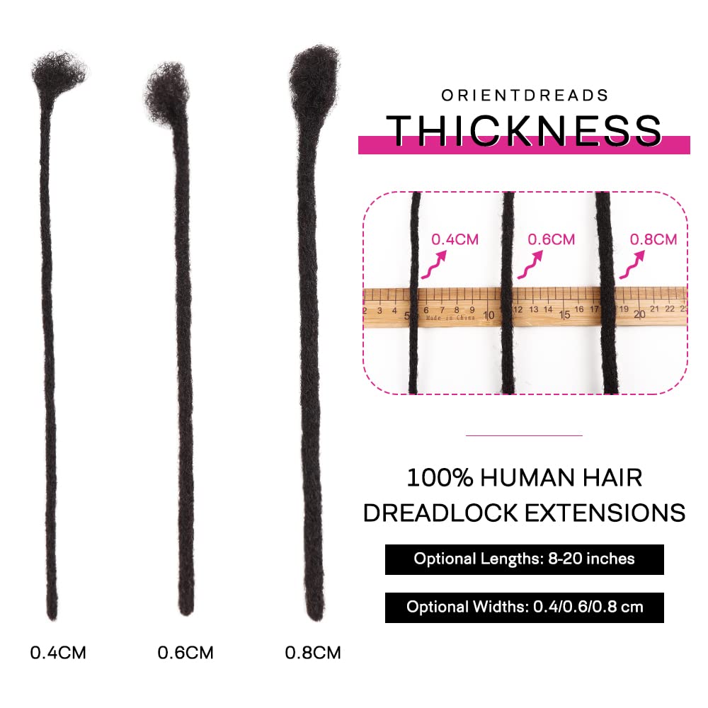 Orientdreads Afro Loc Extensions Human Hair 0.4cm 0.6cm 0.8cm Thickness Natural Black Human Hair Dreadlock Extensions for Man/Women Full Head Handmade Permanent loc Extensions Can Be Dyed