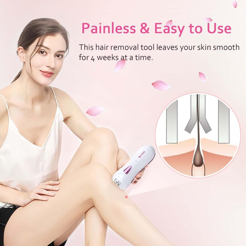 Epilator for Women - Rechargeable Smooth Glide Hair Removal Device with LED Light | Face, Bikini, Armpits, Arms, Legs