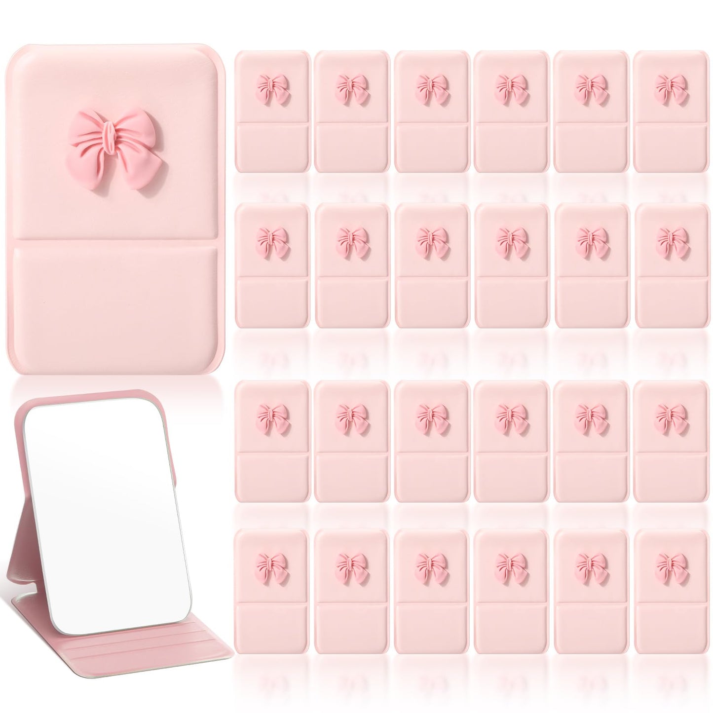 Amyhill 24 Pcs Bulk Mini Folding Bow Mirror Compact Fold Mirror Preppy Bow Gift for Women Birthday Bridal Shower Bachelorette Graduation Party Supplies(Folding,Pink)