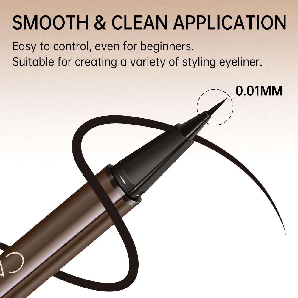 Catkin Liquid Eyeliner Pen Ultra-fine Waterproof Smoothy Stay 24 hrs Long Lasting Quick Drying for Sensitive Eyes Alcohol Free Natural Brown