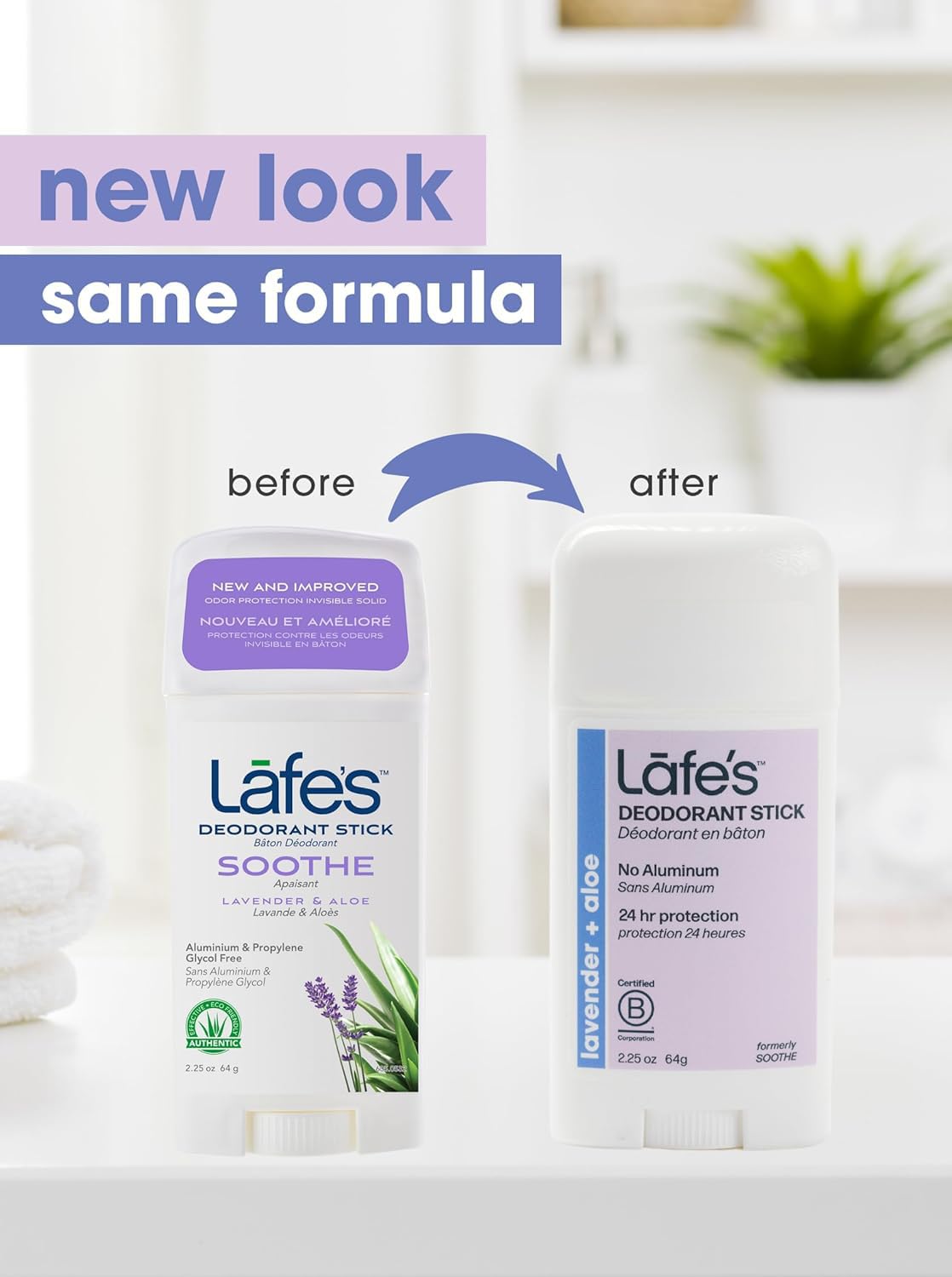 Lafe's Natural Deodorant Stick - Aluminum Free, Paraben Free, 24-Hour Protection | Lavender & Aloe, 2.25oz (3-Pack)