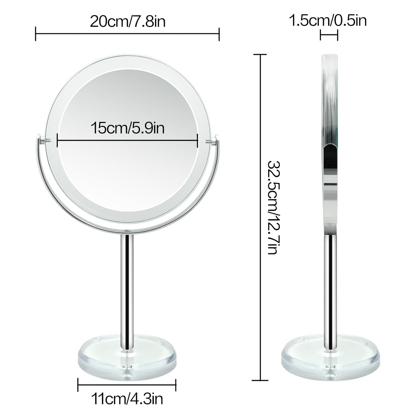 Snowflakes Double Sided 1X / 15X Magnifying Makeup Mirror with Stand - 6.7 Inch Tabletop Vanity Mirror for Bathroom or Bedroom with 360° Rotation.