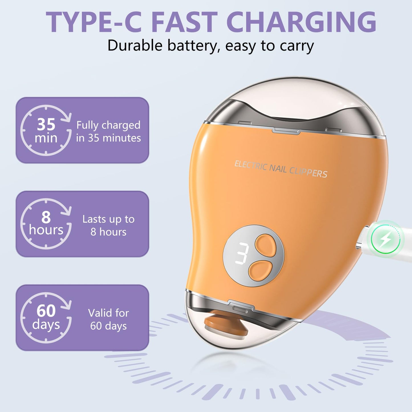 Electric Nail Clippers for Seniors with Electric Nail File, Led Light and 3 Speeds, Automatic Electric Nail Trimmer Adult and Kids Nail Clippers, Fingernail Grinder with Storage for Scraps (Purple)